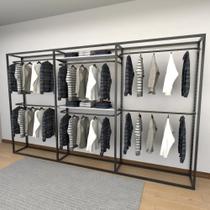 Closet araras, guarda roupas aberto industrial com 15 peças preto e branco fdprb198
