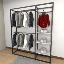 Closet araras, guarda roupas aberto industrial com 15 peças preto e branco fdprb325
