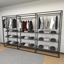 Closet araras, guarda roupas aberto industrial com 15 peças preto fdprp137