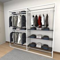 Closet araras, guarda roupas aberto industrial com 16 peças branco e preto fdbrp111