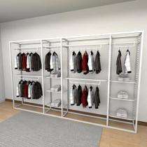 Closet araras, guarda roupas aberto industrial com 16 peças branco fdbrb523
