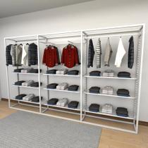 Closet araras, guarda roupas aberto industrial com 17 peças branco fdbrb151