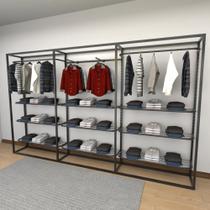Closet araras, guarda roupas aberto industrial com 17 peças preto fdprp151