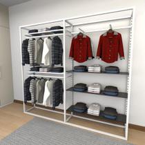 Closet araras, guarda roupas aberto industrial com 18 peças branco e preto fdbrp112 - Closet Fácil