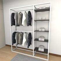 Closet araras, guarda roupas aberto industrial com 19 peças branco e preto fdbrp264