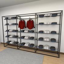 Closet araras, guarda roupas aberto industrial com 19 peças preto fdprp220