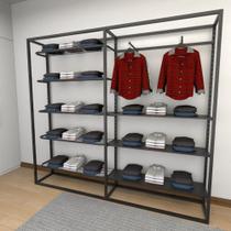 Closet araras, guarda roupas aberto industrial com 19 peças preto fdprp592
