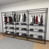 Closet araras, guarda roupas aberto industrial com 21 peças preto fdprp152