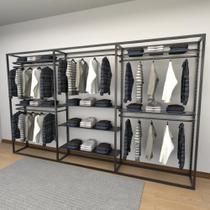 Closet araras, guarda roupas aberto industrial com 21 peças preto fdprp175