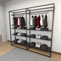 Closet araras, guarda roupas aberto industrial com 22 peças preto fdprp29