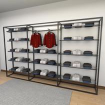 Closet araras, guarda roupas aberto industrial com 25 peças preto fdprp232