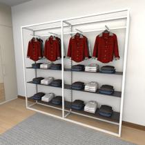Closet araras, guarda roupas aberto industrial com 26 peças branco e preto fdbrp30 - Closet Fácil
