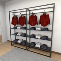 Closet araras, guarda roupas aberto industrial com 26 peças preto fdprp30