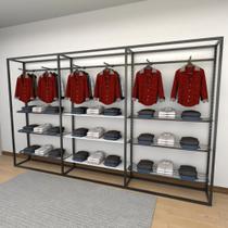 Closet araras, guarda roupas aberto industrial com 27 peças preto e branco fdprb166