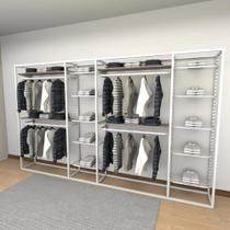 Closet araras, guarda roupas aberto industrial com 30 peças branco e amadeirado fdbrae468