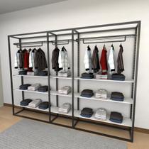 Closet araras, guarda roupas aberto industrial com 33 peças branco e preto fdbrp444 - Closet Fácil