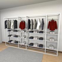 Closet araras, guarda roupas aberto industrial com 34 peças branco fdbrb575