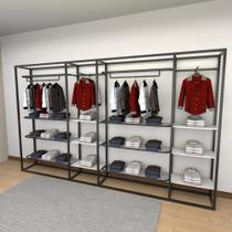 Closet araras, guarda roupas aberto industrial com 34 peças preto e branco fdprb576