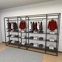 Closet araras, guarda roupas aberto industrial com 34 peças preto fdprp576