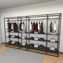 Closet araras, guarda roupas aberto industrial com 44 peças preto fdprp564