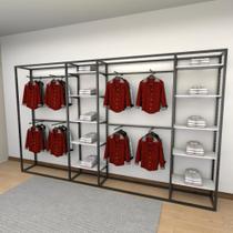 Closet araras, guarda roupas aberto industrial com 46 peças preto e branco fdprb495