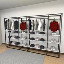 Closet araras, guarda roupas aberto industrial com 46 peças preto e branco fdprb578 - Closet Fácil