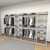 Closet araras, guarda roupas aberto industrial com 50 peças branco e amadeirado fdbrae498
