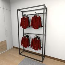 Closet araras, guarda roupas aberto industrial com 7 peças preto fdprp05