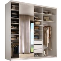 Closet Casal 1 Porta de Correr Com Espelho 3 Gavetas 208cm MDF Sonni R02 Branco - Lyam Decor Closet Casal 1 Porta de Correr Com Espelho 3 Gavetas 208cm MDF Sonni R02 Branco - Lyam Decor