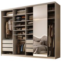 Closet Casal 1 Porta de Correr Com Espelho 6 Gavetas 277cm MDF Sonni R02 Bege - Lyam Decor