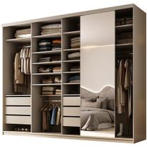 Closet Casal 1 Porta de Correr Com Espelho 6 Gavetas 277cm MDF Sonni R02 Bege - Lyam Decor