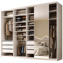 Closet Casal 1 Porta de Correr Com Espelho 6 Gavetas 277cm MDF Sonni R02 Branco - Lyam Decor