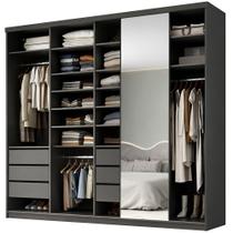Closet Casal 1 Porta de Correr Com Espelho 6 Gavetas 277cm MDF Sonni R02 Preto - Lyam Decor