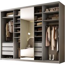 Closet Casal 1 Porta de Correr Com Espelho 6 Gavetas 277cm MDF Sonni R02 Urbe - Lyam Decor Closet Casal 1 Porta de Correr Com Espelho 6 Gavetas 277cm MDF Sonni R02 Urbe - Lyam Decor