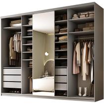 Closet Casal 1 Porta de Correr Com Espelho 6 Gavetas 277cm MDF Sonni R02 Urbe - Lyam Decor Closet Casal 1 Porta de Correr Com Espelho 6 Gavetas 277cm MDF Sonni R02 Urbe - Lyam Decor