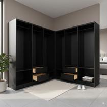 Closet Casal Duplo Lisboa - 2 Gavetas 2 Prateleiras 3 Cabideiros - Evidência Móveis - Black Black Closet Casal Duplo Lisboa - 2 Gavetas 2 Prateleiras 3 Cabideiros - Evidência Móveis - Black Black