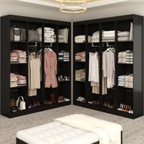 Closet Casal em L Ele e Ela 4 Metros 16 Prateleiras 4 Cabideiros Preto Fosco - Panorama Móveis Closet Casal em L Ele e Ela 4 Metros 16 Prateleiras 4 Cabideiros Preto Fosco - Panorama Móveis