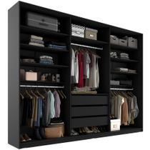 Closet Casal Guarda Roupa Sem Porta 237cm 3 Gavetas MDF Pisa R02 Preto - Lyam Decor
