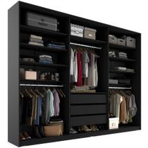 Closet Casal Guarda Roupa Sem Porta 237cm 3 Gavetas MDF Pisa R02 Preto - Lyam Decor Closet Casal Guarda Roupa Sem Porta 237cm 3 Gavetas MDF Pisa R02 Preto - Lyam Decor