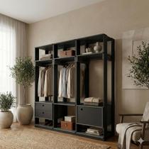 Closet Casal Modulado com 3 Cabideiros 1 Porta 2 Gavetas Preto Velluto Titan