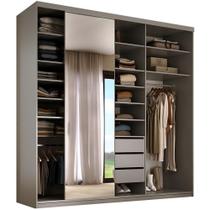 Closet Casal Sonni R02 Urbe 3 Gavetas MDF 208cm Cinza com Porta de Correr Espelhada Lyam Decor Closet Casal Sonni R02 Urbe 3 Gavetas MDF 208cm Cinza com Porta de Correr Espelhada Lyam Decor