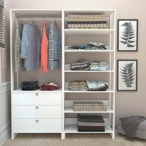 Closet com 1 Cabideiro 3 gavetas e 6 Prateleiras 160cm Branco Lilies Móveis