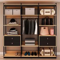 Closet Guarda Roupa Modulado 3 peças 4 Gavetas Freijó/Preto