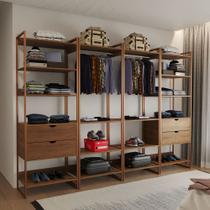 Closet Industrial Casal Completo Loft Amêndoa 4 Módulos Cabideiro com Gavetas Base Cobre