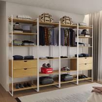 Closet Industrial Casal Completo Loft Canela 4 Módulos Cabideiro com Gavetas Ferro Branco