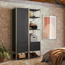 Closet Industrial Olivar 1 Porta 4 Gavetas Preto - Olivar Móveis Closet Industrial Olivar 1 Porta 4 Gavetas Preto - Olivar Móveis