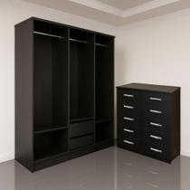 Closet Lisboa Com Cômoda Marbela 10 Gavetas - Evidência Móveis - Black