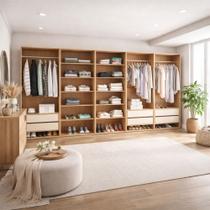 Closet Luna 4 Gavetas 10 Prateleiras Creme/Freijó - Politorno
