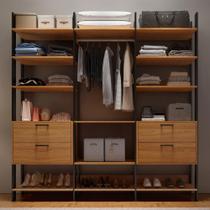 Closet Marselha 100% Mdf 4 Gavetas 12 Prateleiras Freijó/Preto - Panorama Móveis