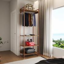 Closet Modulado Estilo Industrial Solteiro Loft Amêndoa Cabideiro Base Cobre